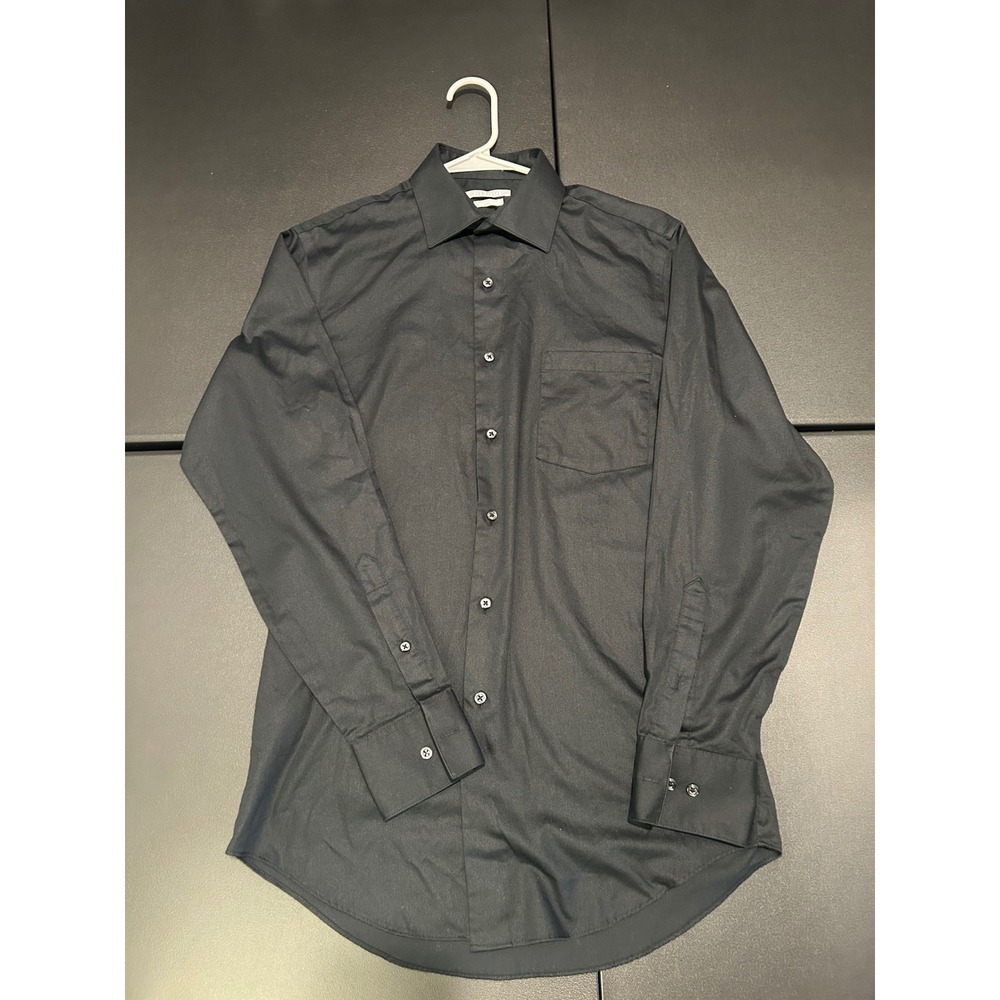 Van Heusen Black Lux Sateen Fitted Dress Shirt Mens 14.5 32/33